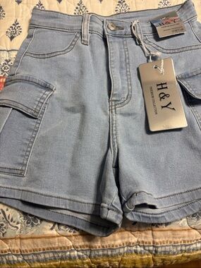 H&Y Light Blue Denim Cargo Shorts